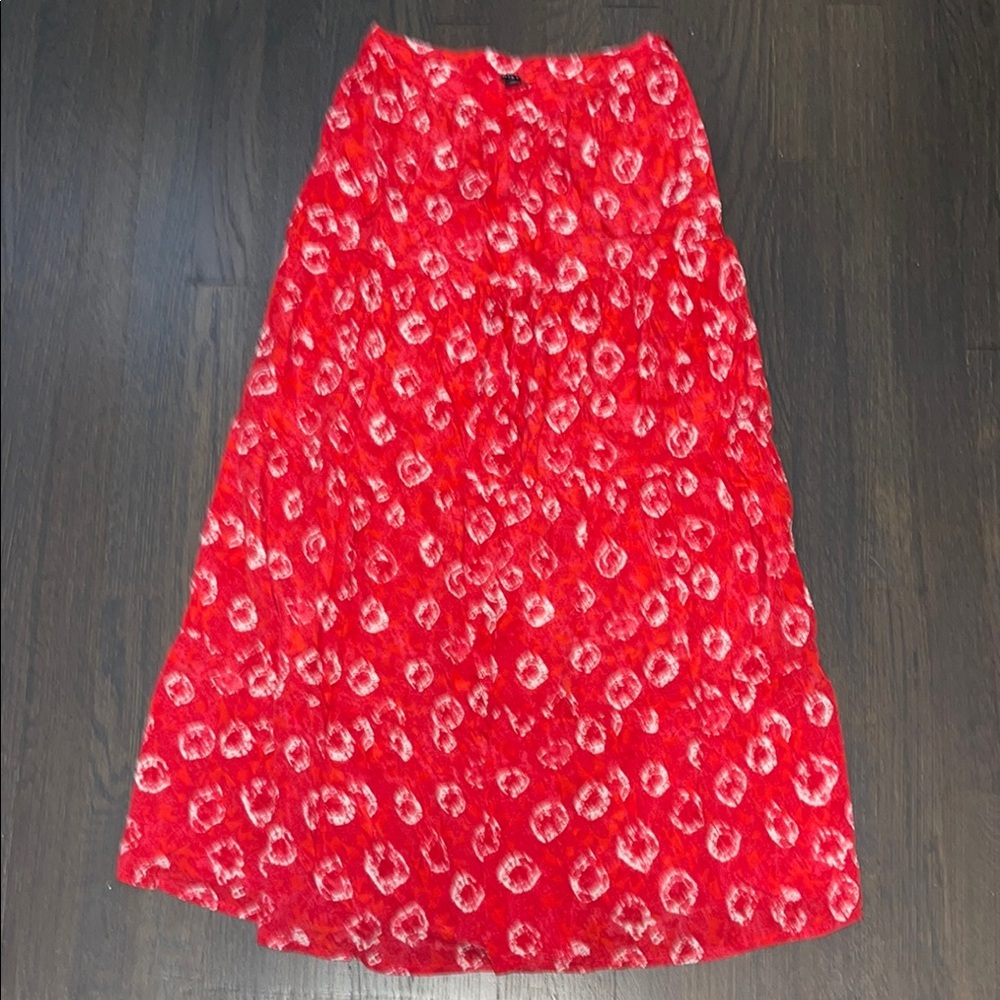 Whistles Red Maxi A-Line Skirt with Ruched Details